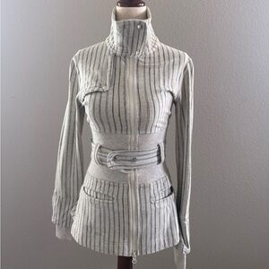 VTG Lululemon Athletica Striped High-Collar Belted Military Jacket